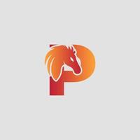 lettre initiale p avec création de logo vectoriel cheval. cheval lettre p illustration modèle icône emblème isolé.
