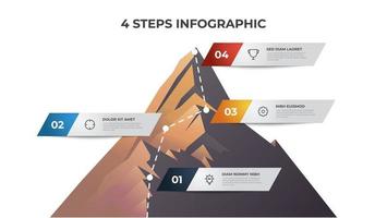 modèle d'élément infographique avec illustration de montagne, diagramme en 4 étapes peut être utilisé pour la présentation, la brochure, etc. vecteur