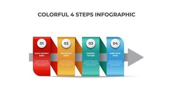 modèle d'élément infographique coloré avec 4 points d'étapes, vecteur de diagramme de mise en page de liste