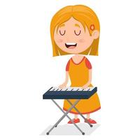 petite fille jouant du piano, jeune pianiste sur la performance, illustration de vecteur de dessin animé sur fond blanc