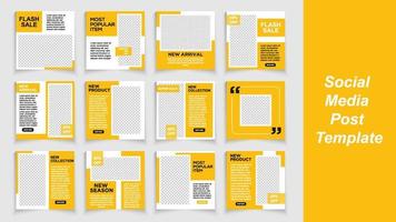 ensemble de publications sur les réseaux sociaux, couleur d'arrière-plan jaune avec forme de ligne à rayures. adapté aux publications sur les réseaux sociaux et aux publicités sur le Web. illustration vectorielle avec collège photo vecteur