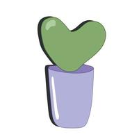 illustration vectorielle de griffonnage. cactus coeur vert en pot violet isolé sur fond blanc. style plat de dessin animé. vecteur