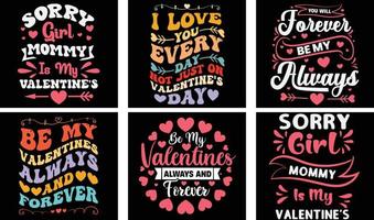 ensemble de conception de t-shirt de la saint-valentin. graphiques vectoriels de la Saint-Valentin. conception de t-shirt de typographie de la saint-valentin vecteur