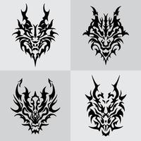 logo de tatouage de visage tribal de dragon vecteur