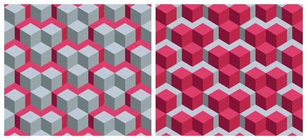 fond de motif géométrique de cube 3d sans soudure. couleur tendance de l'année 2023 viva magenta. concevoir des éléments de texture pour le tissu, la tuile, la bannière, la couverture, l'affiche, la toile de fond, le mur. illustration vectorielle. vecteur