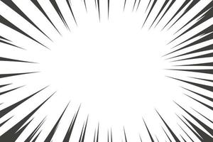 lignes radiales de manga comiques avec effet de vitesse pour les bandes dessinées. fond d'explosion noir et blanc. lueur de souffle de rayon flash. cadres vectoriels. vecteur