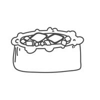 doodle sushi roll au sésame, cuisine japonaise. icône de style dessin animé de rouleau de sushi. sushi isolé sur fond blanc. sushi de dessin animé de vecteur. logo, icône. rouleaux de sushi de style dessin à la main. nourriture asiatique vecteur