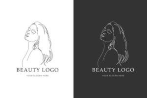 les femmes dessinées à la main font face à un logo de beauté vecteur