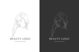 les femmes dessinées à la main font face à un logo de beauté vecteur