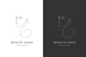 les femmes dessinées à la main font face à un logo de beauté vecteur