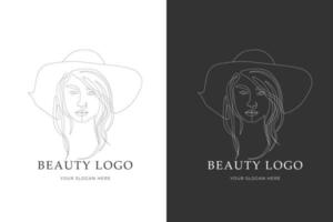 les femmes dessinées à la main font face à un logo de beauté vecteur