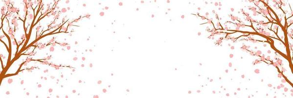 branches à fleurs roses et bourgeons de cerisier. sakura. pétales volant au vent. isolé sur fond blanc. illustration vectorielle. vecteur