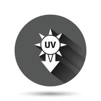 icône de rayonnement uv dans un style plat. illustration vectorielle ultraviolette sur fond rond noir avec effet d'ombre portée. concept d'entreprise de bouton de cercle de protection solaire. vecteur