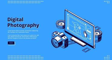 bannière de page de destination isométrique de photographie numérique vecteur