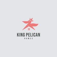 illustration vectorielle du logo du pélican animal et de l'icône de la maison du roi. vecteur
