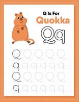 feuille de calcul de traçage alphabet avec lettre q et q vecteur