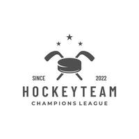 modèle d'insigne de sport de hockey sur glace avec balle de hockey et bâton.pour club, tournoi, emblème, championnat et entreprise. vecteur