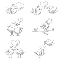 collection de contours d'oiseaux de dessin animé amoureux. La Saint-Valentin vecteur