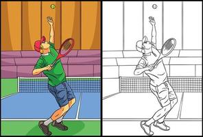 page de coloriage de tennis illustration colorée vecteur