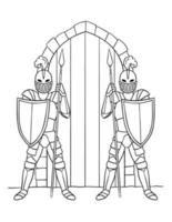 chevalier gardant une porte isolé coloriage vecteur
