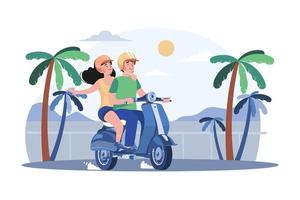 couple chevauchant le concept d'illustration de scooter sur fond blanc vecteur