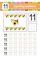 tracer et écrire des nombres. pratique de l'écriture manuscrite. apprentissage des nombres pour les enfants. feuille de travail de développement de l'éducation. page d'activité. illustration vectorielle. vecteur