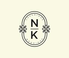 modèle de logos de monogramme de mariage lettre initiales nk, modèles minimalistes et floraux modernes dessinés à la main pour cartes d'invitation, réservez la date, identité élégante. vecteur