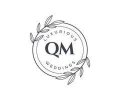 modèle de logos de monogramme de mariage lettre initiales qm, modèles minimalistes et floraux modernes dessinés à la main pour cartes d'invitation, réservez la date, identité élégante. vecteur