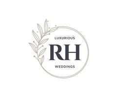 modèle de logos de monogramme de mariage lettre initiales rh, modèles minimalistes et floraux modernes dessinés à la main pour cartes d'invitation, réservez la date, identité élégante. vecteur