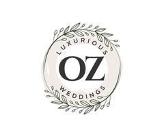 oz initiales lettre modèle de logos de monogramme de mariage, modèles minimalistes et floraux modernes dessinés à la main pour cartes d'invitation, réservez la date, identité élégante. vecteur