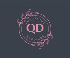 qd initiales lettre modèle de logos de monogramme de mariage, modèles minimalistes et floraux modernes dessinés à la main pour cartes d'invitation, réservez la date, identité élégante. vecteur