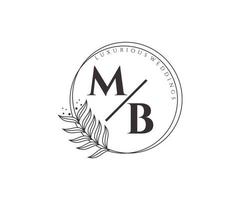 modèle de logos de monogramme de mariage lettre initiales mb, modèles minimalistes et floraux modernes dessinés à la main pour cartes d'invitation, réservez la date, identité élégante. vecteur