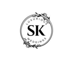 modèle de logos de monogramme de mariage lettre initiales sk, modèles minimalistes et floraux modernes dessinés à la main pour cartes d'invitation, réservez la date, identité élégante. vecteur