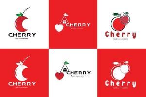 logo de fruit de cerise, illustration de vecteur de plante de couleur rouge, conception de magasin de fruit, compagnie, autocollant, marque de produit