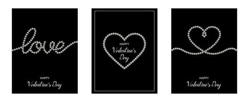 jeu de cartes de saint valentin avec perles. collection d'arrière-plans de la saint-valentin avec des perles vecteur