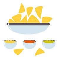 croustilles de tortilla dans un style plat de dessin animé. illustration vectorielle dessinée à la main de tortillas nachos, cuisine mexicaine vecteur