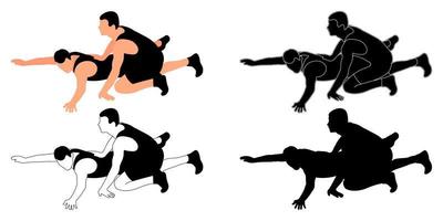définir des silhouettes d'athlètes lutteurs dans la lutte, le duel, le combat. lutte gréco-romaine, libre, classique. art martial vecteur