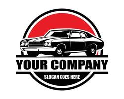 silhouette d'un logo de muscle car des années 1970. vue de fond blanc isolé de côté. idéal pour les badges, les emblèmes, les icônes et l'industrie automobile ancienne. illustration vectorielle eps 10. vecteur