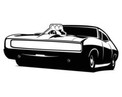 Voiture Dodge Super Charger des années 1970 isolée sur fond blanc de l'avant. meilleur pour l'industrie automobile. logos, badges, emblèmes et icônes. illustration vectorielle disponible en eps 10. vecteur