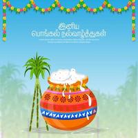 happy pongal festival religieux du sud de l'inde fond de célébration et happy pongal traduire le texte tamoul. illustration vectorielle vecteur