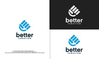 logo Better Tomorrow, les mains serrées montrent l'enthousiasme pour demain. vecteur