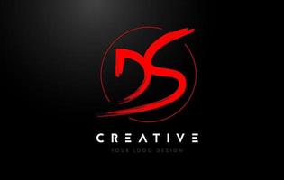 création de logo de lettre de brosse ds rouge. concept artistique de logo de lettres manuscrites. vecteur