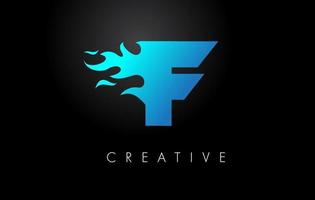 création de logo de flamme bleu feu bleu f lettre. concept de lettrage de logo de feu. vecteur