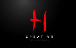 création de logo de lettre de brosse h rouge. concept artistique de logo de lettres manuscrites. vecteur