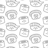 modèle sans couture de mignon sushi et rouleaux doodle. cuisine japonaise dans le style de croquis. illustration vectorielle dessinés à la main vecteur