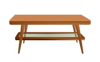 table basse pour le salon. table en bois avec étagère en verre. illustration vectorielle. objets isolés sur fond blanc. vecteur