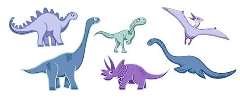 ensemble de dinosaures de dessin animé. prédateurs colorés et herbivores. illustration de vecteur plat isolé sur fond blanc.