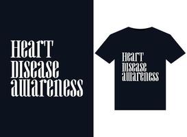 illustrations de sensibilisation aux maladies cardiaques pour la conception de t-shirts prêts à imprimer vecteur