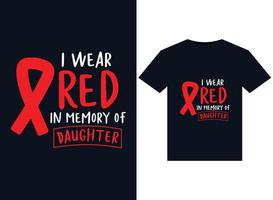 je porte du rouge à la mémoire des illustrations de ma fille pour la conception de t-shirts prêts à imprimer vecteur
