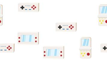 modèle sans couture sans fin avec consoles de jeux portables et joysticks, jouets électroniques vieux hipster vintage rétro des années 70, 80, 90 isolé sur fond blanc. illustration vectorielle vecteur